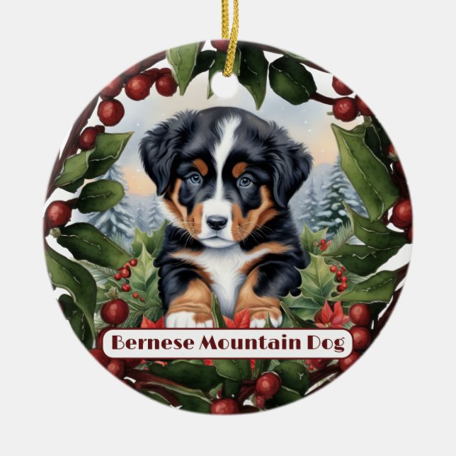 Bernese Mountain Hund Puppy Personlig jul Julgransprydnad Keramik (Framsidan)
