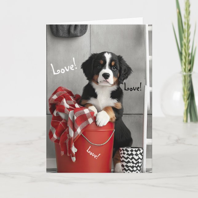 Bernese Mountain Hund Puppy Valentine Card Tack Kort (Framsida)