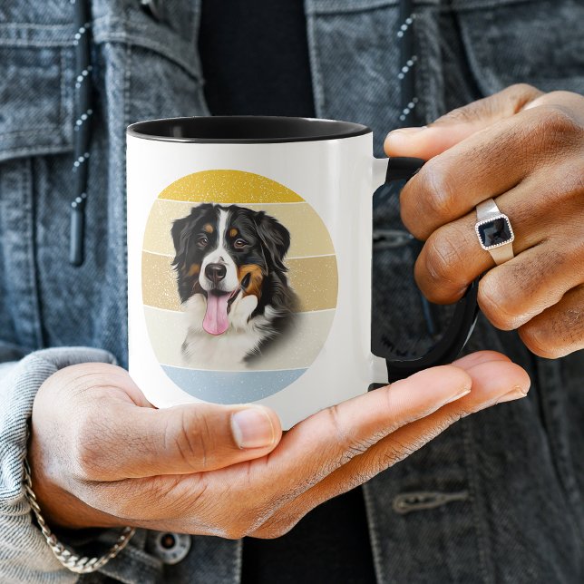 Bernese Mountain Hund Retro Sunset Mugg (Skapare uppladdad)