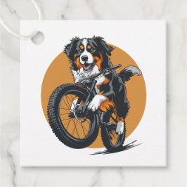 Bernese Mountain Hund Riding A Mountain Bike Gåvor Etiketter