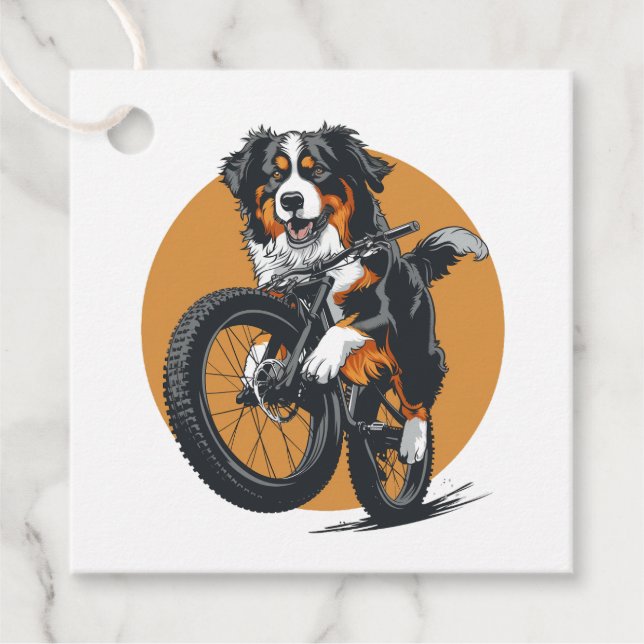 Bernese Mountain Hund Riding A Mountain Bike Gåvor Etiketter (Framsida)