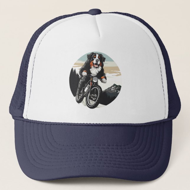 Bernese Mountain Hund Riding A Mountain Bike Keps (Framsida)