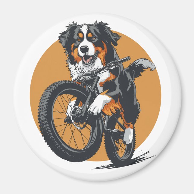 Bernese Mountain Hund Riding A Mountain Bike Magnet (Framsidan)