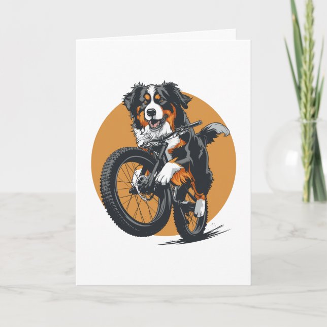 Bernese Mountain Hund Riding A Mountain Bike Tack Kort (Framsida)