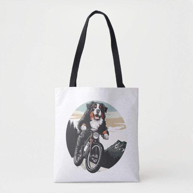 Bernese Mountain Hund Riding A Mountain Bike Tygkasse (Framsida)