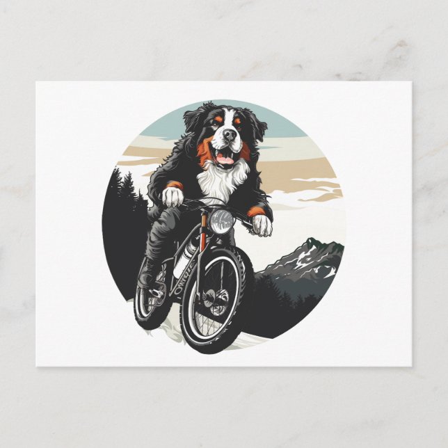 Bernese Mountain Hund Riding A Mountain Bike Vykort (Framsida)