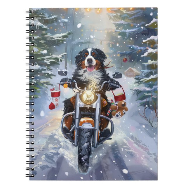 Bernese Mountain Hund Riding Motorcykel jul Anteckningsbok (Framsidan)
