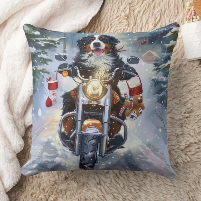 Bernese Mountain Hund Riding Motorcykel jul Kudde (Filt)