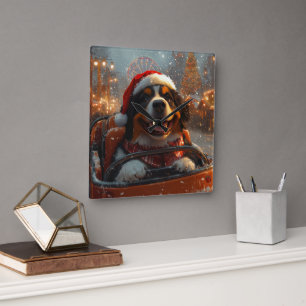 Bernese Mountain Hund Roller Underlägg jul Fyrkantig Klocka