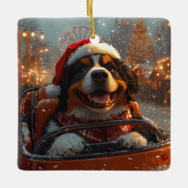 Bernese Mountain Hund Roller Underlägg jul Julgransprydnad Keramik (Framsida)