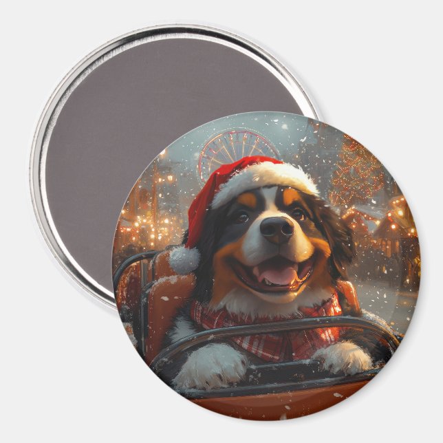 Bernese Mountain Hund Roller Underlägg jul Magnet (Front/Back)