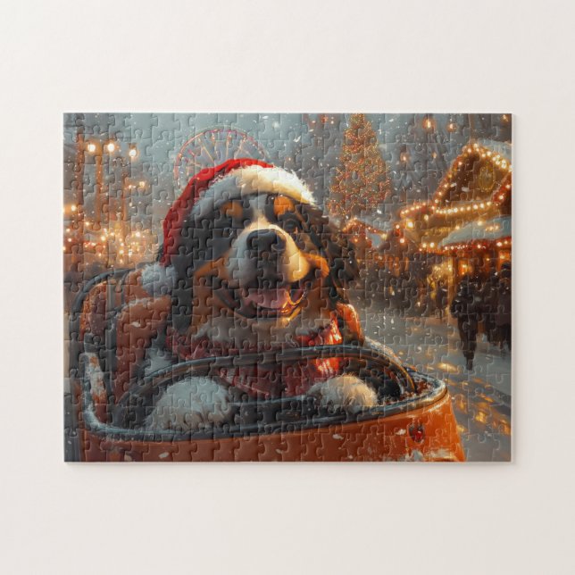 Bernese Mountain Hund Roller Underlägg jul Pussel (Horisontell)