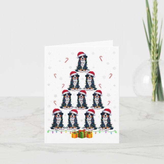 Bernese Mountain Hund Santa Hat Julafton Ljus Chri Kort (Framsida)