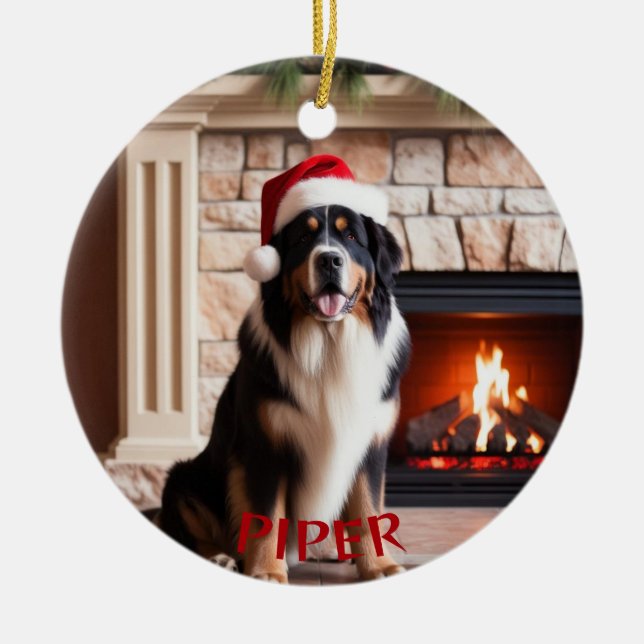 Bernese Mountain Hund Santa Hat Ornament (Framsidan)
