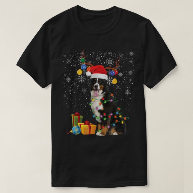 Bernese Mountain Hund Santa Hat Reindeer jul T Shirt (Design framsida)