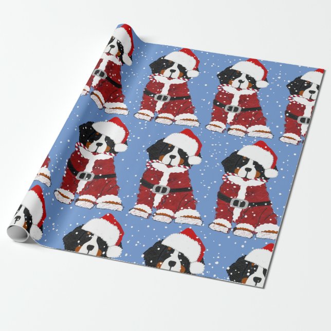 Bernese Mountain Hund Santa Tassar Blue Presentpapper (Utrullad)
