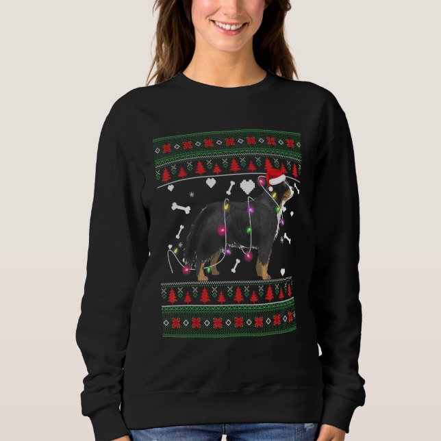 Bernese Mountain Hund Santa Ugly jul Sweater T Shirt (Framsida)