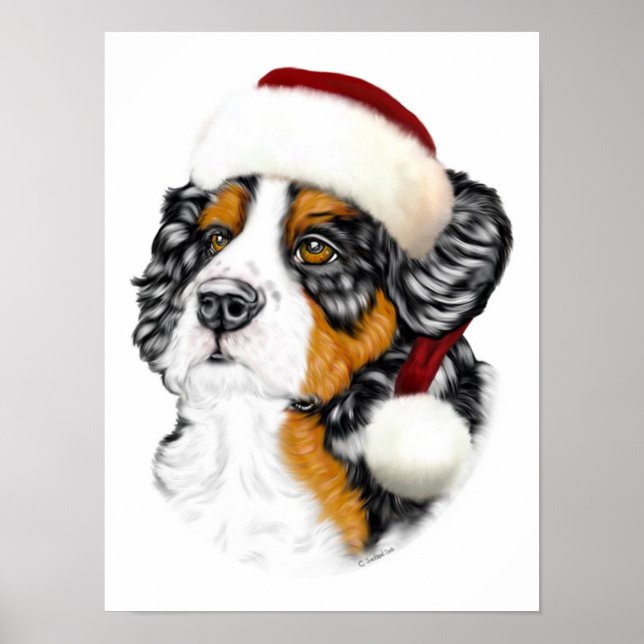 Bernese Mountain Hund Santa Valp Poster (Framsidan)