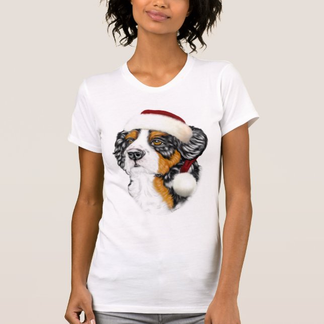Bernese Mountain Hund Santa Valp Tee Shirt (Framsida)