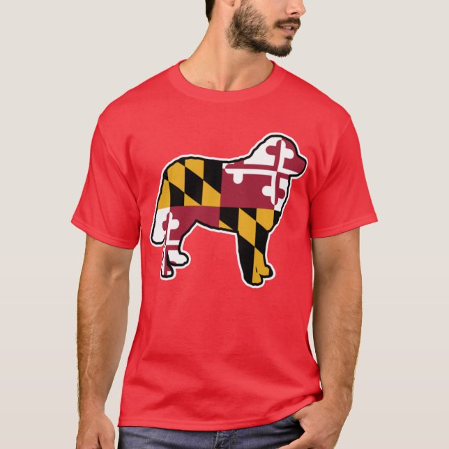 Bernese Mountain Hund Silhouette med Maryland Flag T Shirt (Framsida)