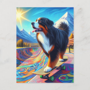 Bernese Mountain Hund Skateboarding Vykort
