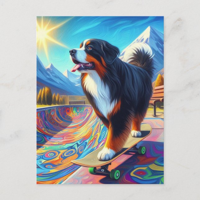 Bernese Mountain Hund Skateboarding Vykort (Framsida)