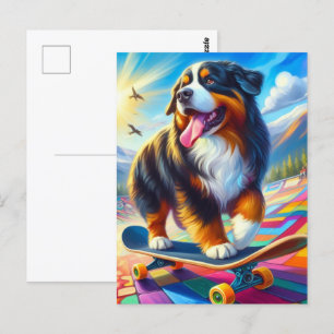 Bernese Mountain Hund Skateboarding Vykort