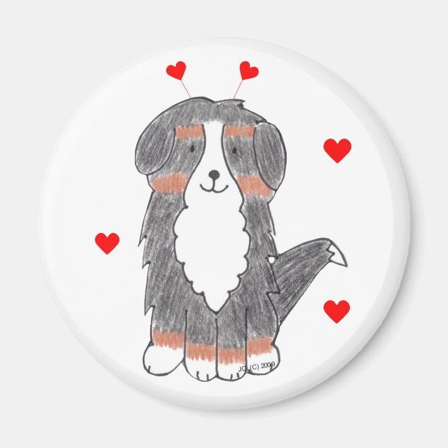 Bernese Mountain Hund Valentine Öron Magnet (Framsidan)