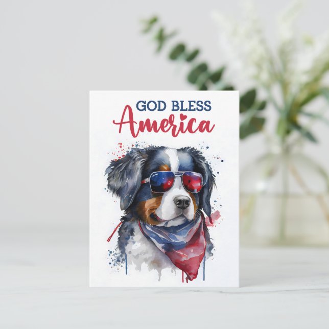 Bernese Mountain Hund, Välsigna dig America Postca Vykort (Stående Fram)