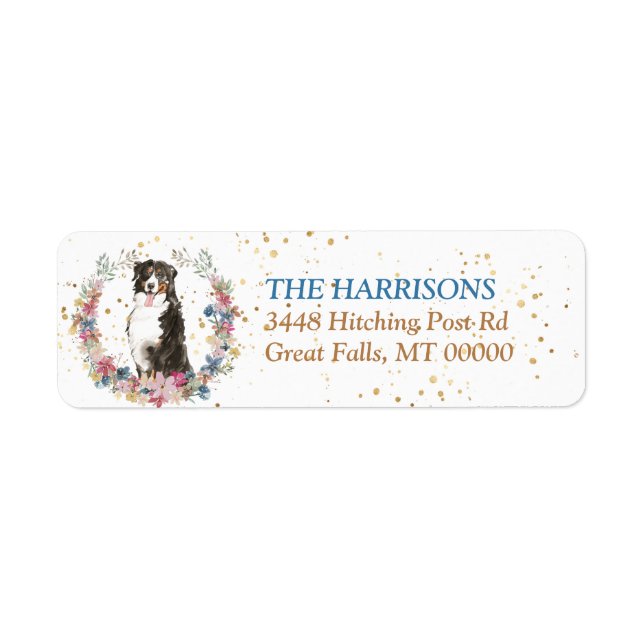 Bernese Mountain Hund Vår blommor Wandan Returadress Etikett (Framsidan)