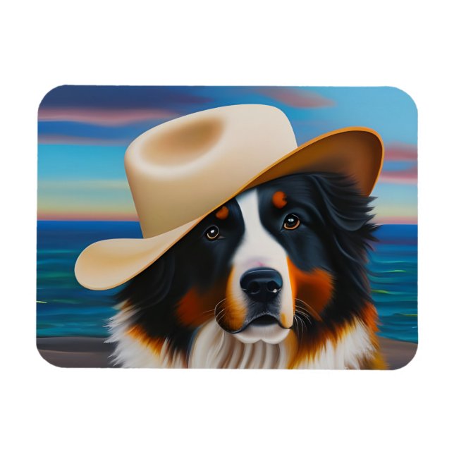 Bernese Mountain Hund vid Beach Magnet (Horisontell)