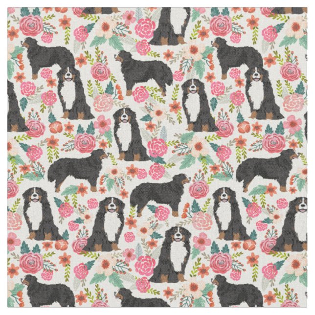 Bernese Mountain Hund vintage blommigt Tyg (Närbild)