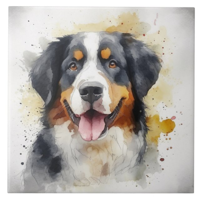 Bernese Mountain Hund Watercolor Art Kakelplatta (Framsidan)