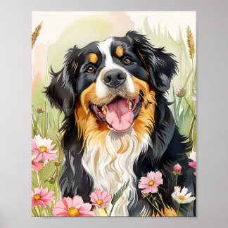 Bernese Mountain Hund Watercolor Art Skriv ut Poster