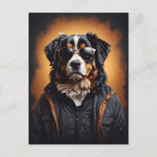 Bernese Mountain Hund Wearing Jacka och Sunglass Vykort