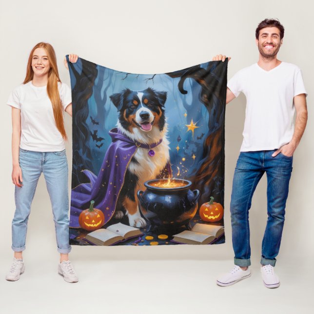 Bernese Mountain Hund Whimsical Halloween Painting Fleecefilt (På plats)