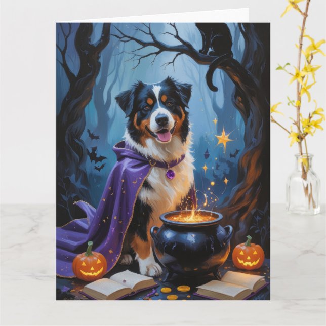 Bernese Mountain Hund Whimsical Halloween Painting Kort (Gul blomma)