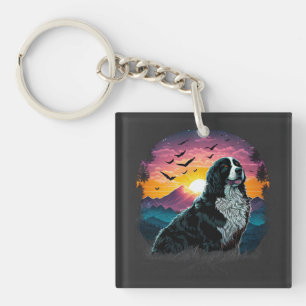Bernese Mountain Hund with Mountain Sunrise view