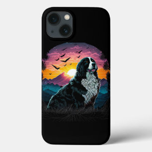 Bernese Mountain Hund with Mountain Sunrise view