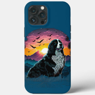 Bernese Mountain Hund with Mountain Sunrise view