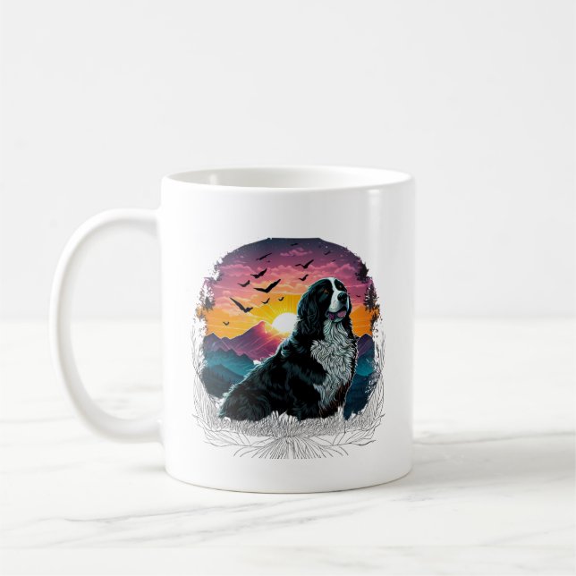 Bernese Mountain Hund with Mountain Sunrise view Kaffemugg (Vänster)