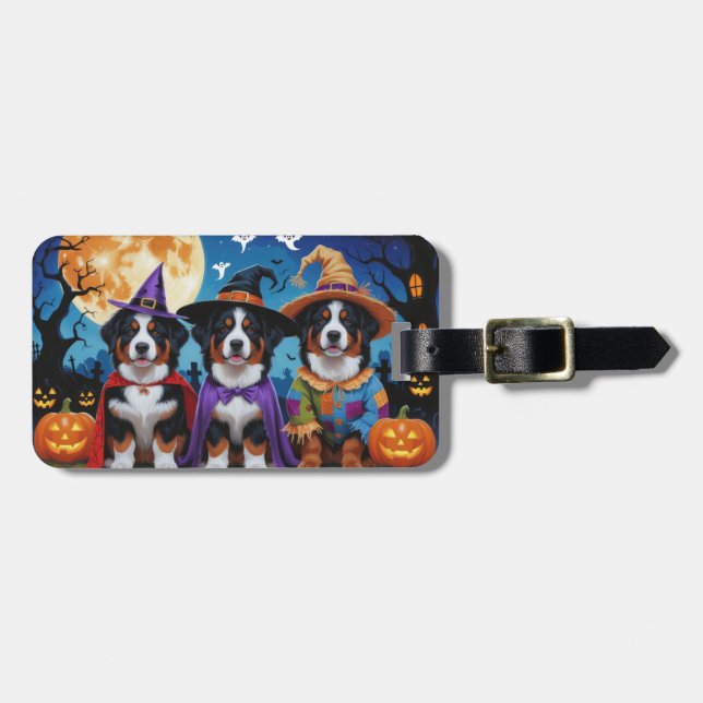 Bernese Mountain Hundar Pumpkin Halloween Funny Bagagebricka (Horisontell Framsida)