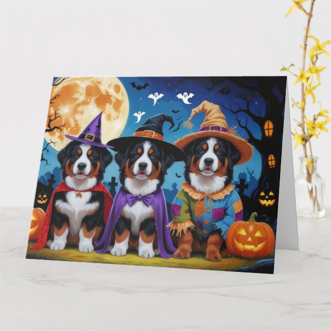 Bernese Mountain Hundar Pumpkin Halloween Funny Kort (Gul blomma)