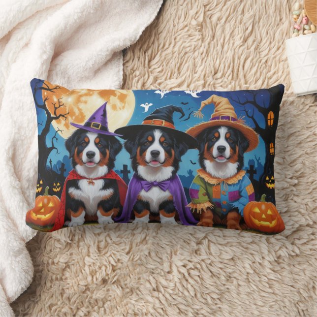 Bernese Mountain Hundar Pumpkin Halloween Funny Lumbarkudde (Filt)