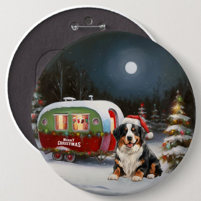 Bernese Mountain Husvagn Juläventyr Knapp (Framsida & baksida)