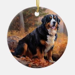 Bernese Mountain i Höst löv Fall Inspire Julgransprydnad Keramik