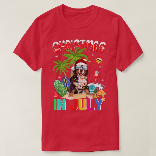 Bernese Mountain i Santa Hat Sunglasses jul jul T Shirt (Design framsida)