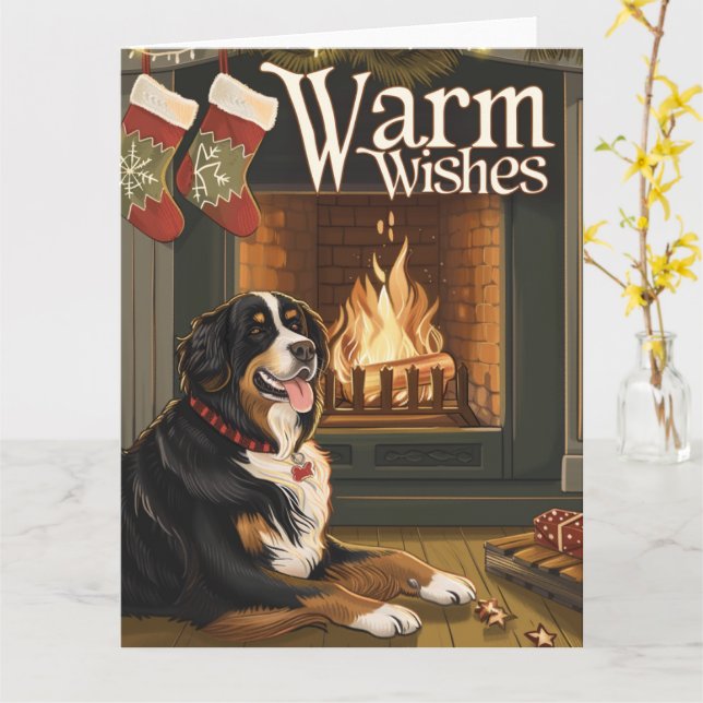 Bernese Mountain i Snö jul Kort (Gul blomma)