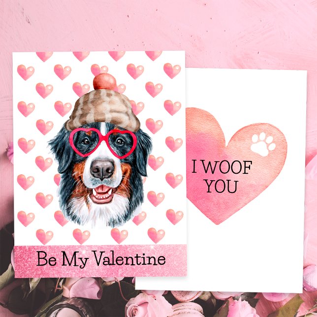 Bernese Mountain I Woof You Hund Valentine Day Julkort (Skapare uppladdad)