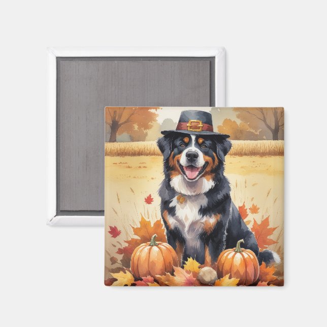 Bernese Mountain in Höst löv Thanksgiving Art Magnet (Front/Back)